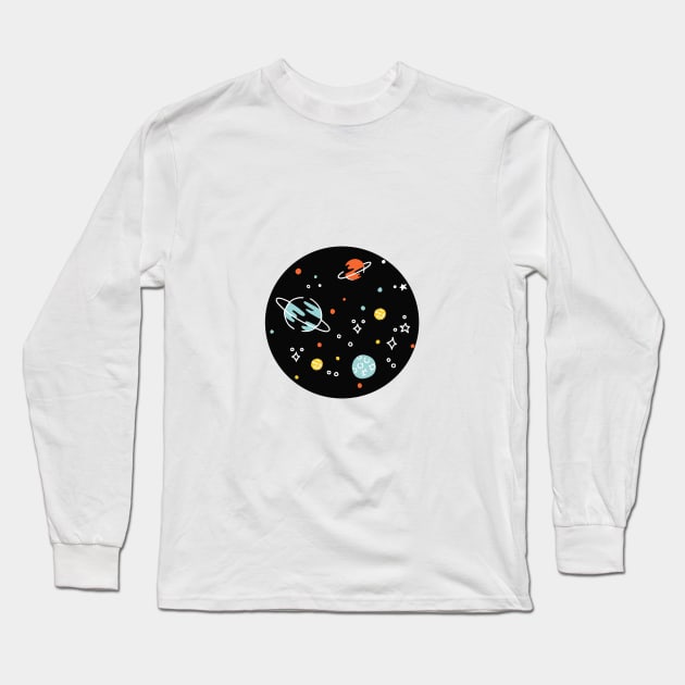 Doodle Space Pattern - Black Long Sleeve T-Shirt by latheandquill